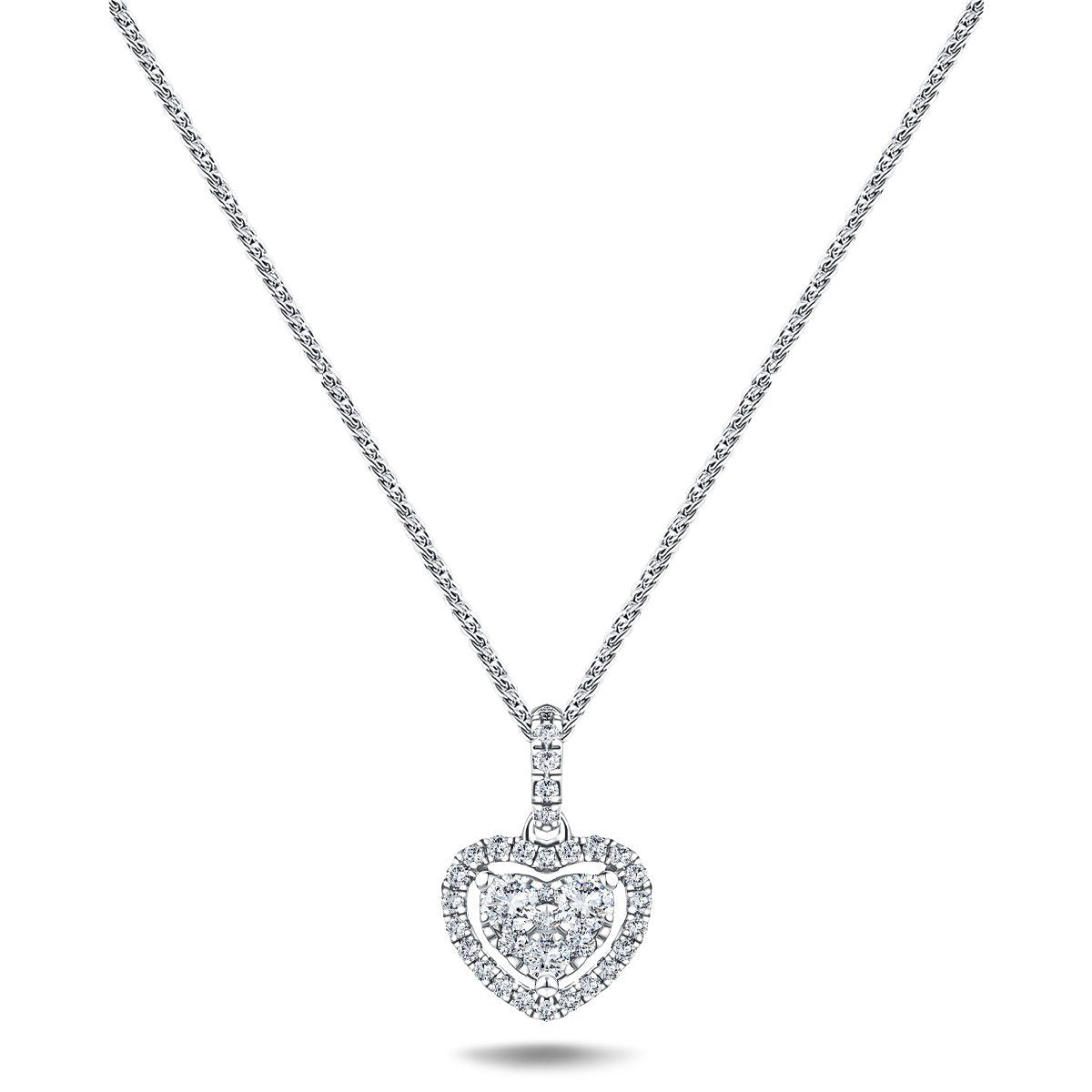 Halo Cluster Heart Necklace 0.40ct G/SI Diamond in 18K White Gold - All Diamond