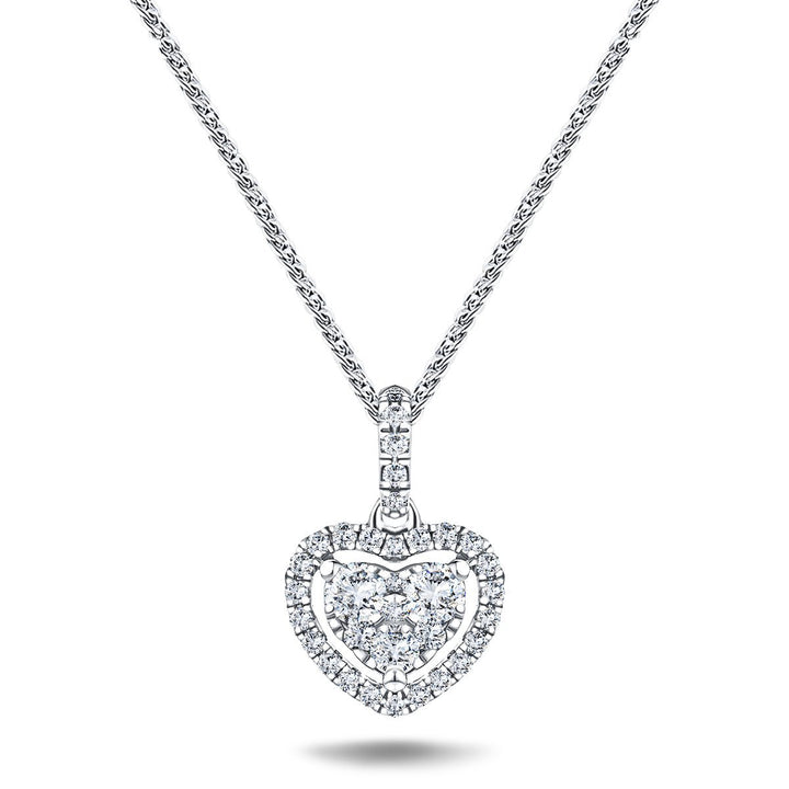 Halo Cluster Heart Necklace 0.40ct G/SI Diamond in 18K White Gold