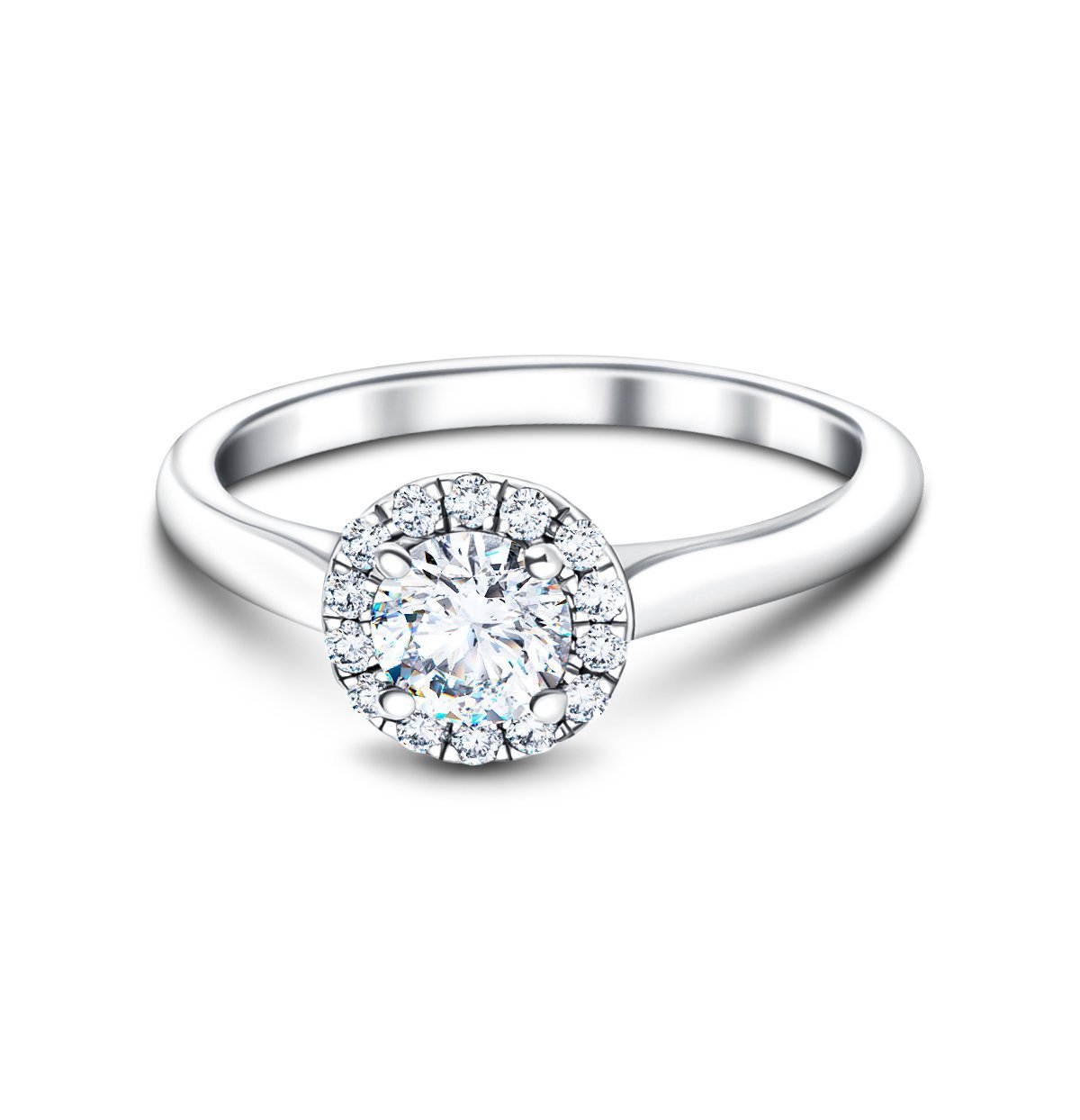 Halo Diamond Engagement Ring with 0.35ct G/SI in 18k White Gold - All Diamond