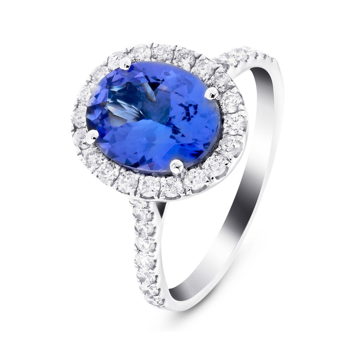 Halo Oval Tanzanite 2.60ct and Diamond 0.59ct Ring in Platinum - All Diamond