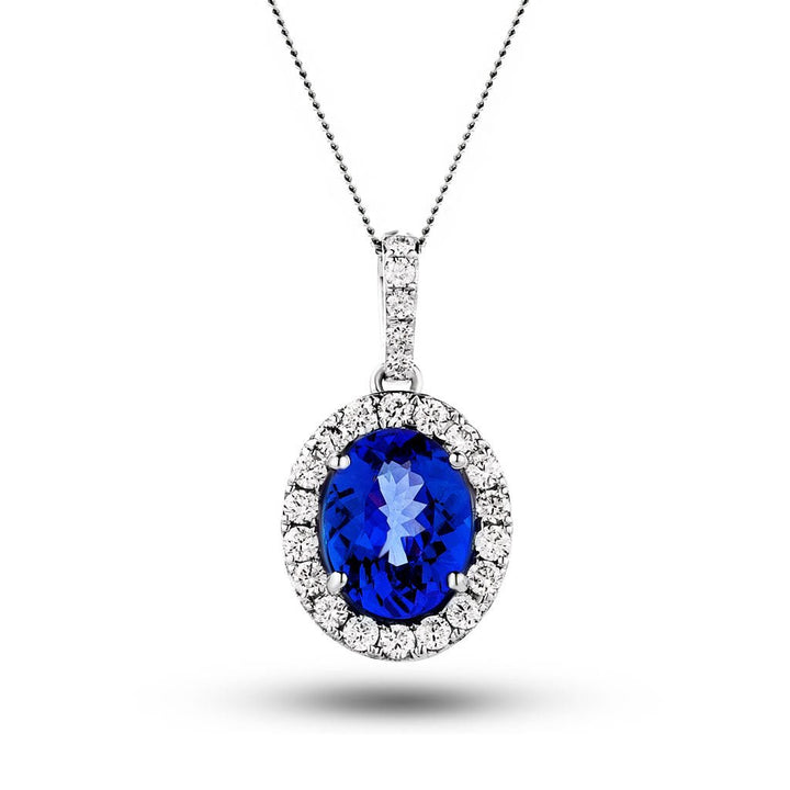 Halo Tanzanite 1.55ct & 0.35ct G/SI Diamond Necklace in 18k White Gold