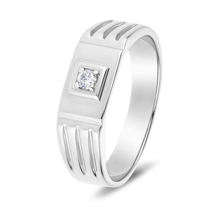 Mens Diamond Ridged Edge Signet Ring 0.08ct G/SI 9k White Gold