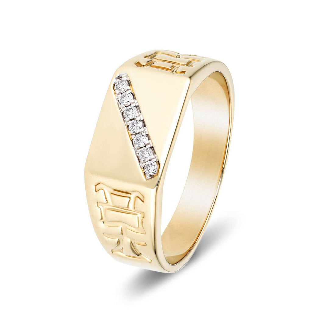 Mens Signet Ring with 0.09ct Diamonds in G/SI Quality 9k Yellow Gold - All Diamond