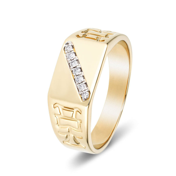 Mens Signet Ring with 0.09ct Diamonds in G/SI Quality 9k Yellow Gold