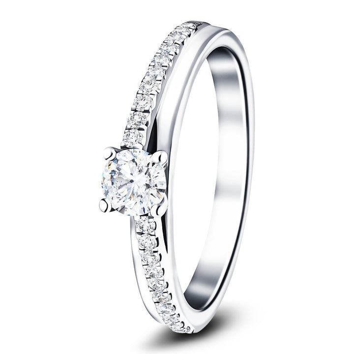 Certified Modern Diamond Shoulder Set Engagement Ring 0.60ct G/SI 18k White Gold