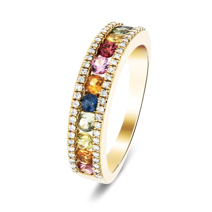 Multi Sapphire and Diamond Half Eternity Ring 1.15ct in 9k Yellow Gold
