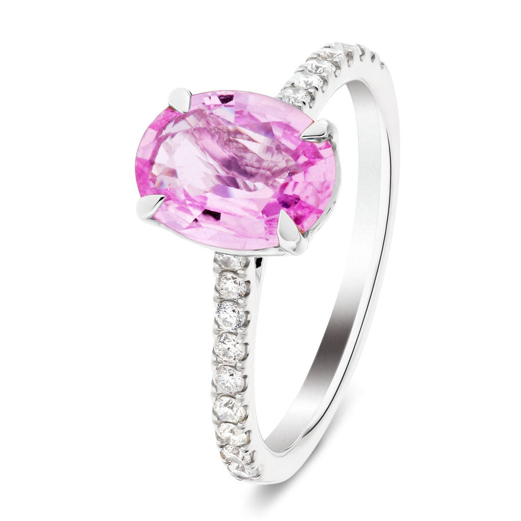 Oval Pink Sapphire and Diamond Engagement Ring 2.30ct 18k White Gold - All Diamond
