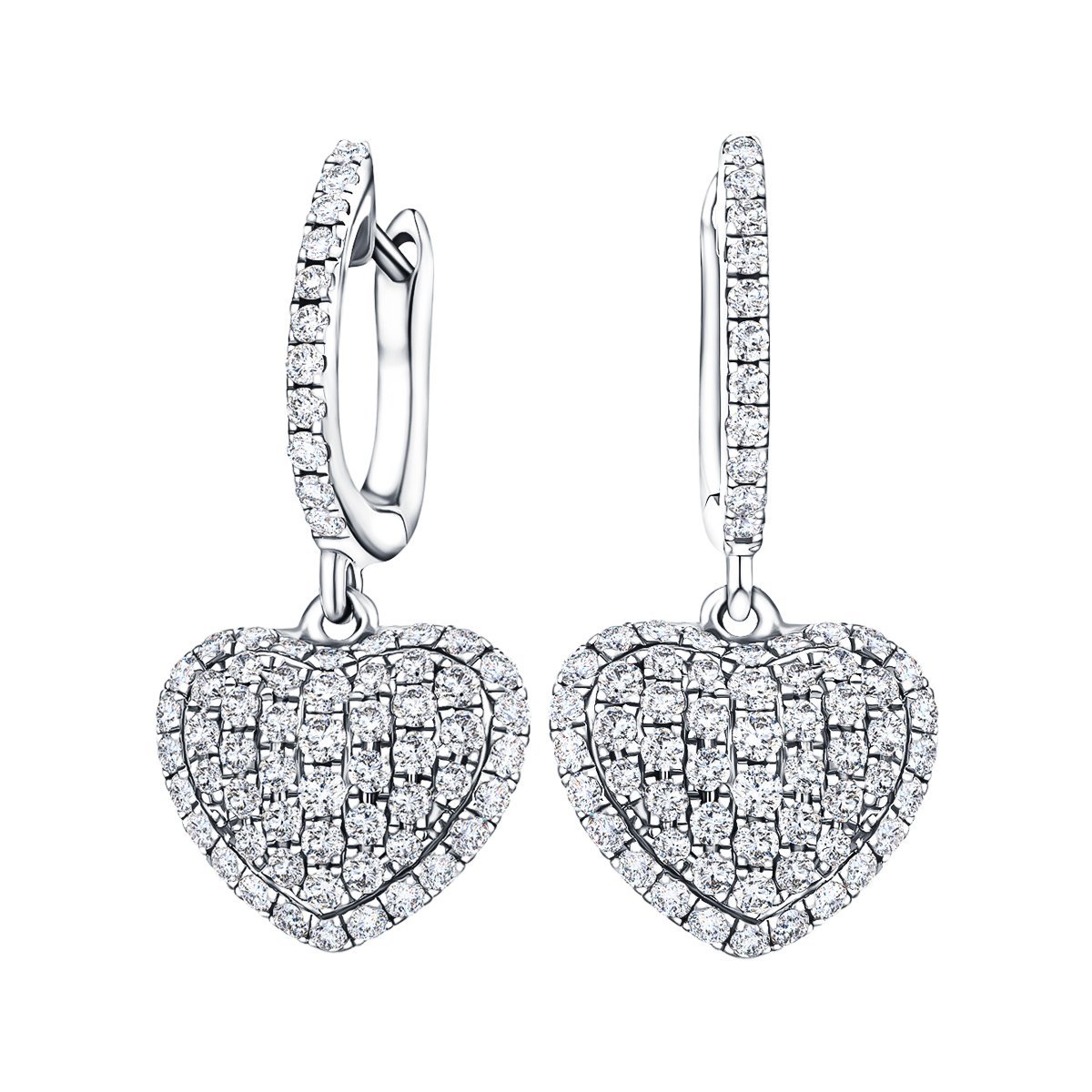 Pave Diamond Drop Heart Earrings 0.90ct G/SI Quality 18k White Gold - All Diamond