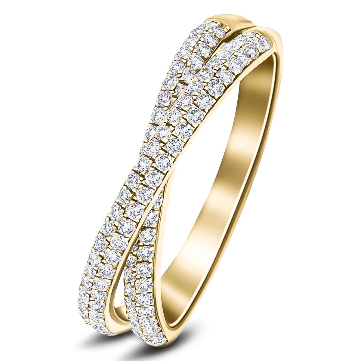 Pave Diamond Half Eternity Crossover Ring 1.00ct G/SI 18k Yellow Gold - All Diamond