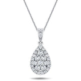 Pear Diamond Cluster Pendant Necklace 0.60ct G/SI in 18k White Gold - All Diamond