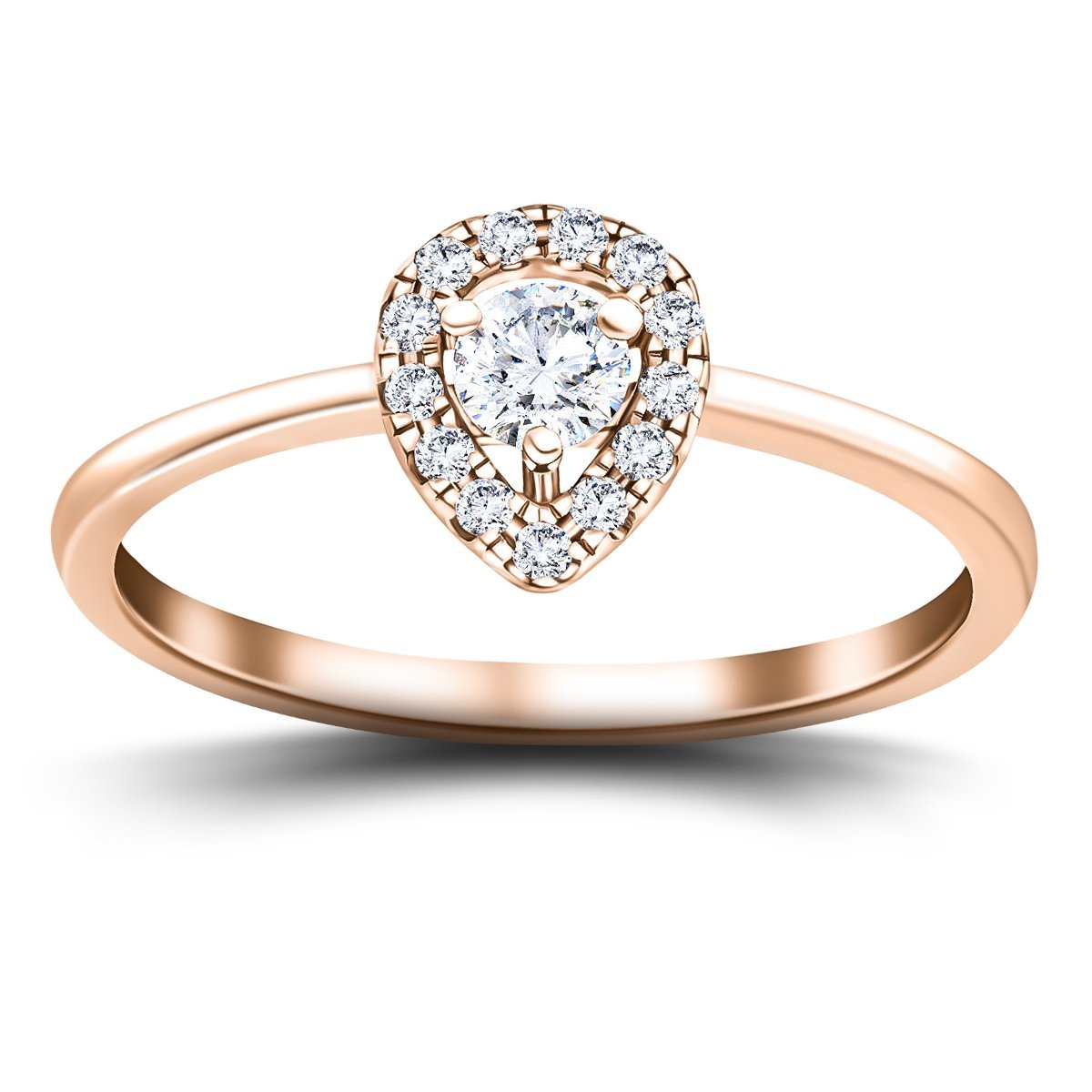 Pear Halo Diamond Engagement Ring with 0.30ct in 18k Rose Gold - All Diamond