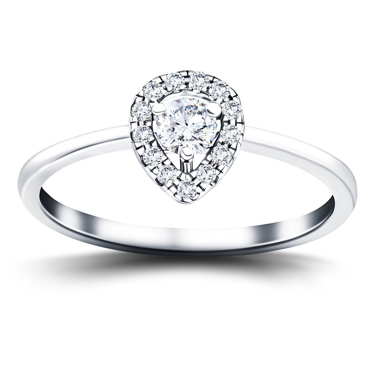 Pear Halo Diamond Engagement Ring with 0.30ct in 18k White Gold - All Diamond