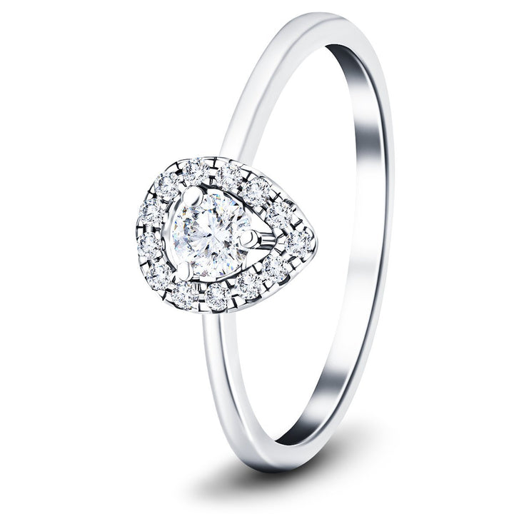 Pear Halo Diamond Engagement Ring with 0.30ct in 18k White Gold