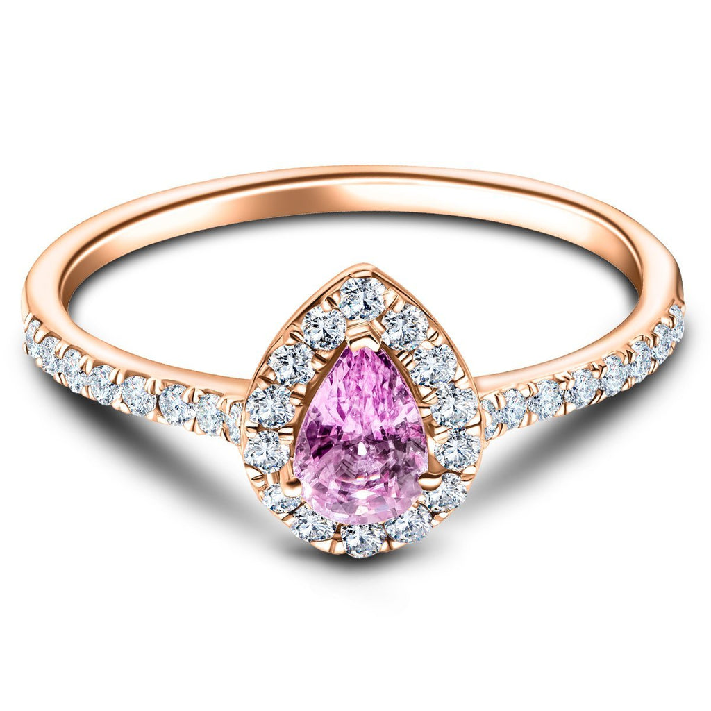 Pear Pink Sapphire & Diamond 0.80ct Halo Ring in 18k Rose Gold - All Diamond