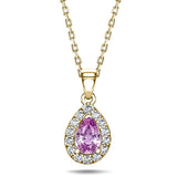 Pear Pink Sapphire & Diamond Pendant Necklace 0.75ct 18k Yellow Gold - All Diamond