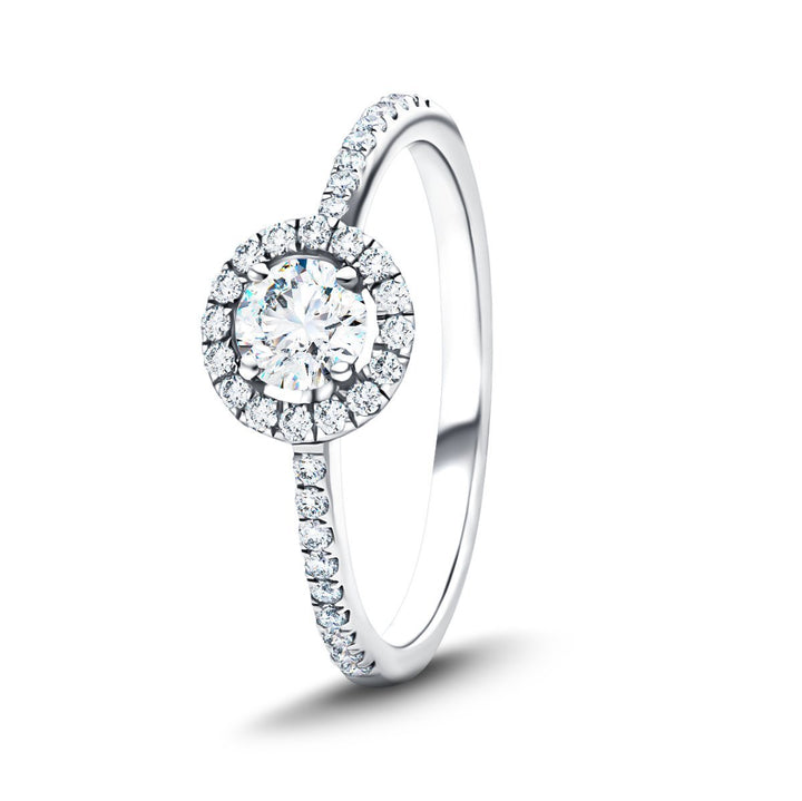 Certified Platinum Halo Engagement Ring with Side Stones 1.07ct in G/SI Quality