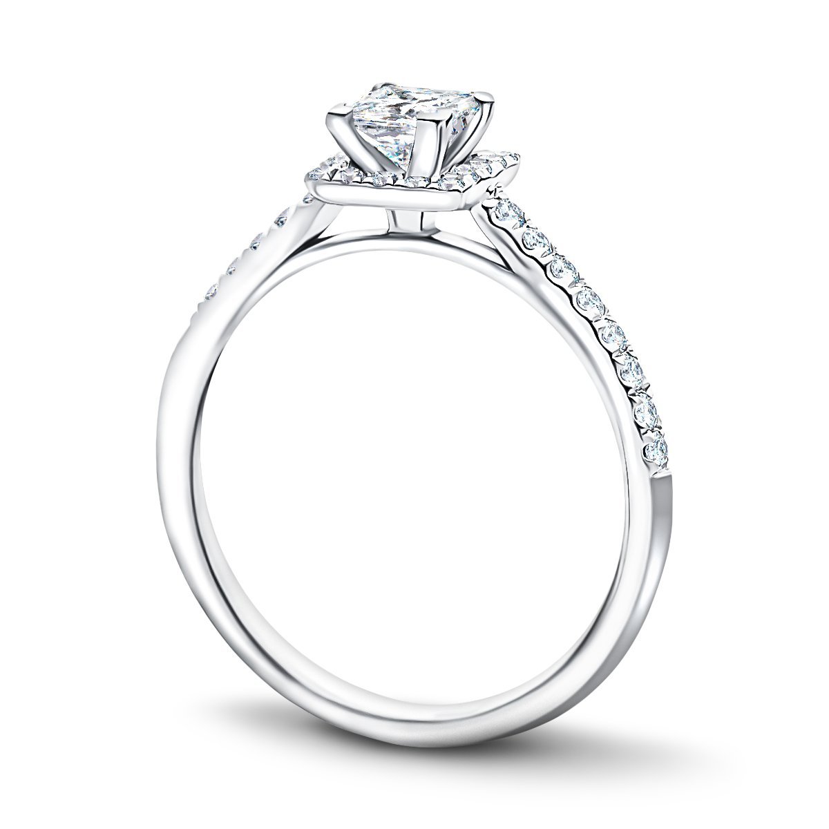 Princess Halo Diamond Engagement Ring with 0.40ct in 18k White Gold - All Diamond