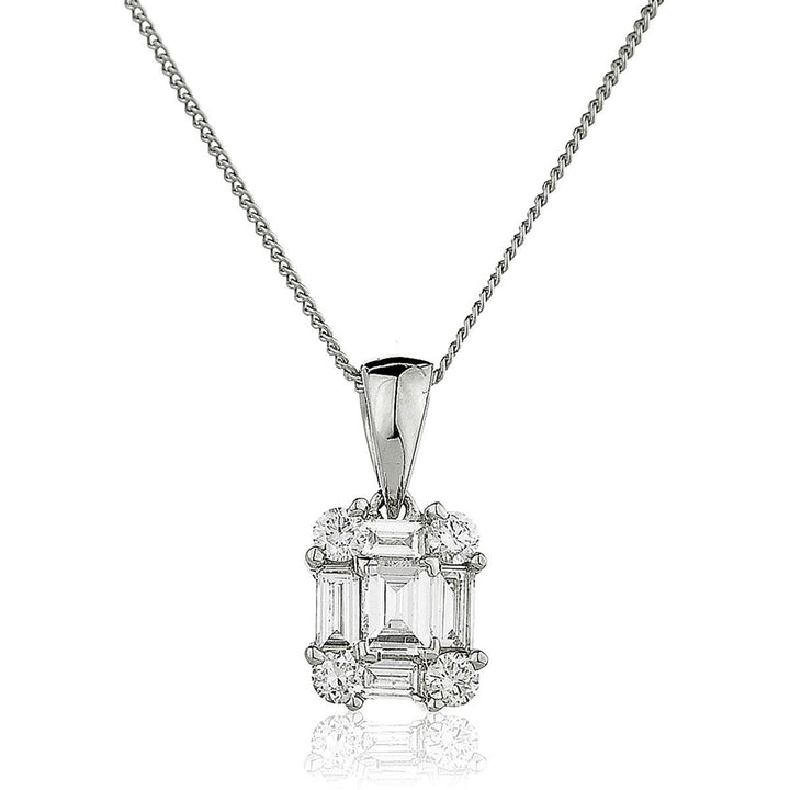 Round & Baguette Diamond Cluster Pendant 0.30ct G/SI 18k White Gold