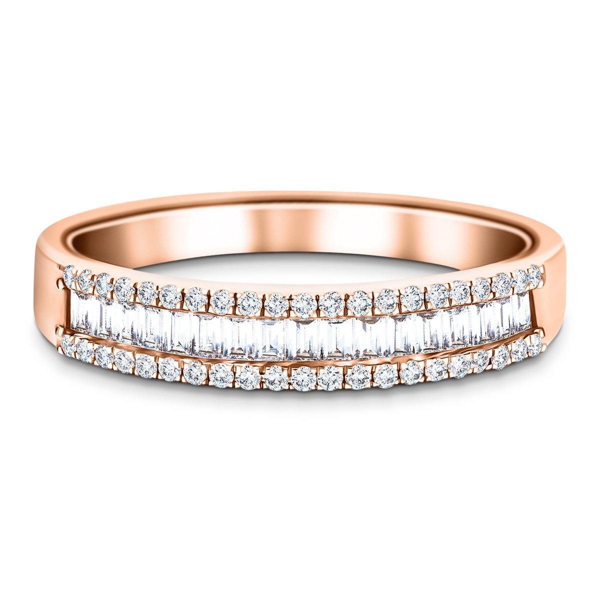 Round & Baguette Diamond Half Eternity Ring 0.33ct G/SI 18k Rose Gold - All Diamond