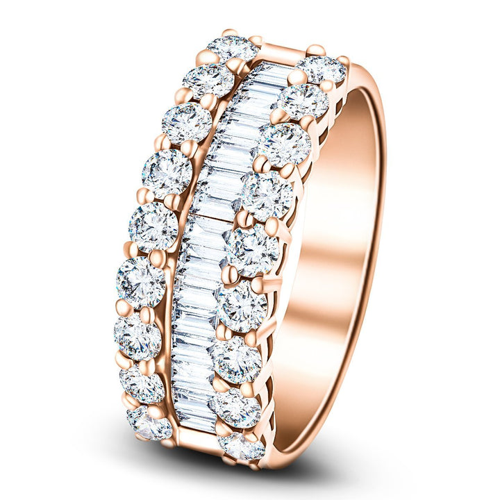 Round & Baguette Diamond Half Eternity Ring 1.50ct 18k Rose Gold 7.0mm
