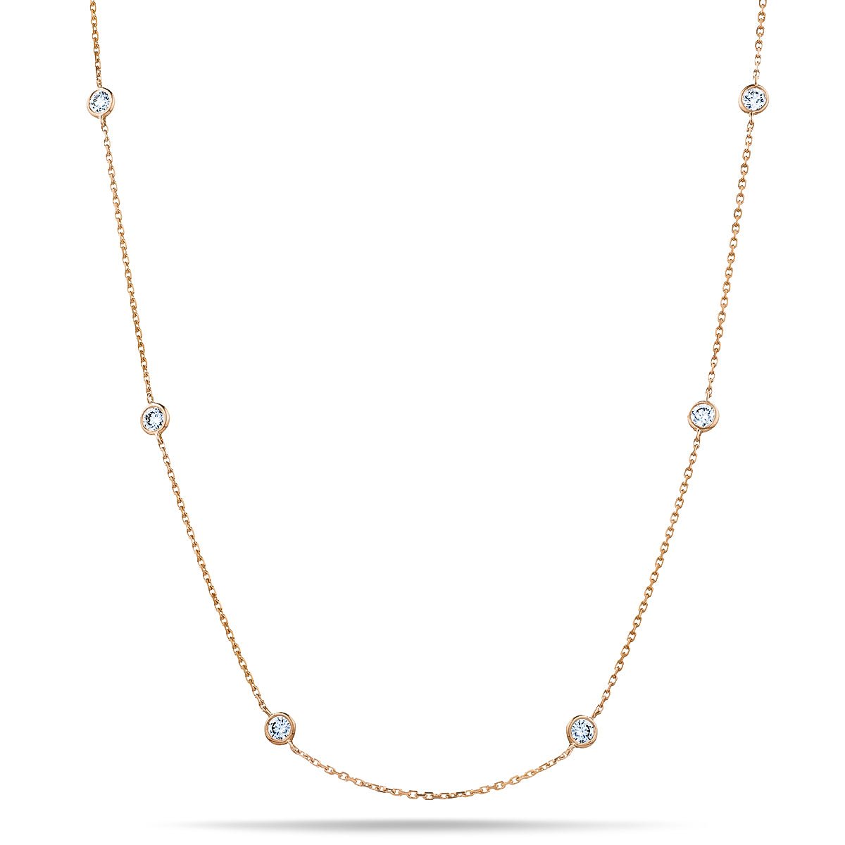 Round Diamond Chain Necklace 0.40ct G/SI 18k Rose Gold 18" - All Diamond