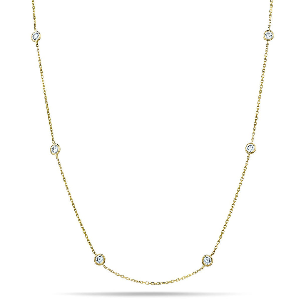 Round Diamond Chain Necklace 0.40ct G/SI 18k Yellow Gold 30" - All Diamond