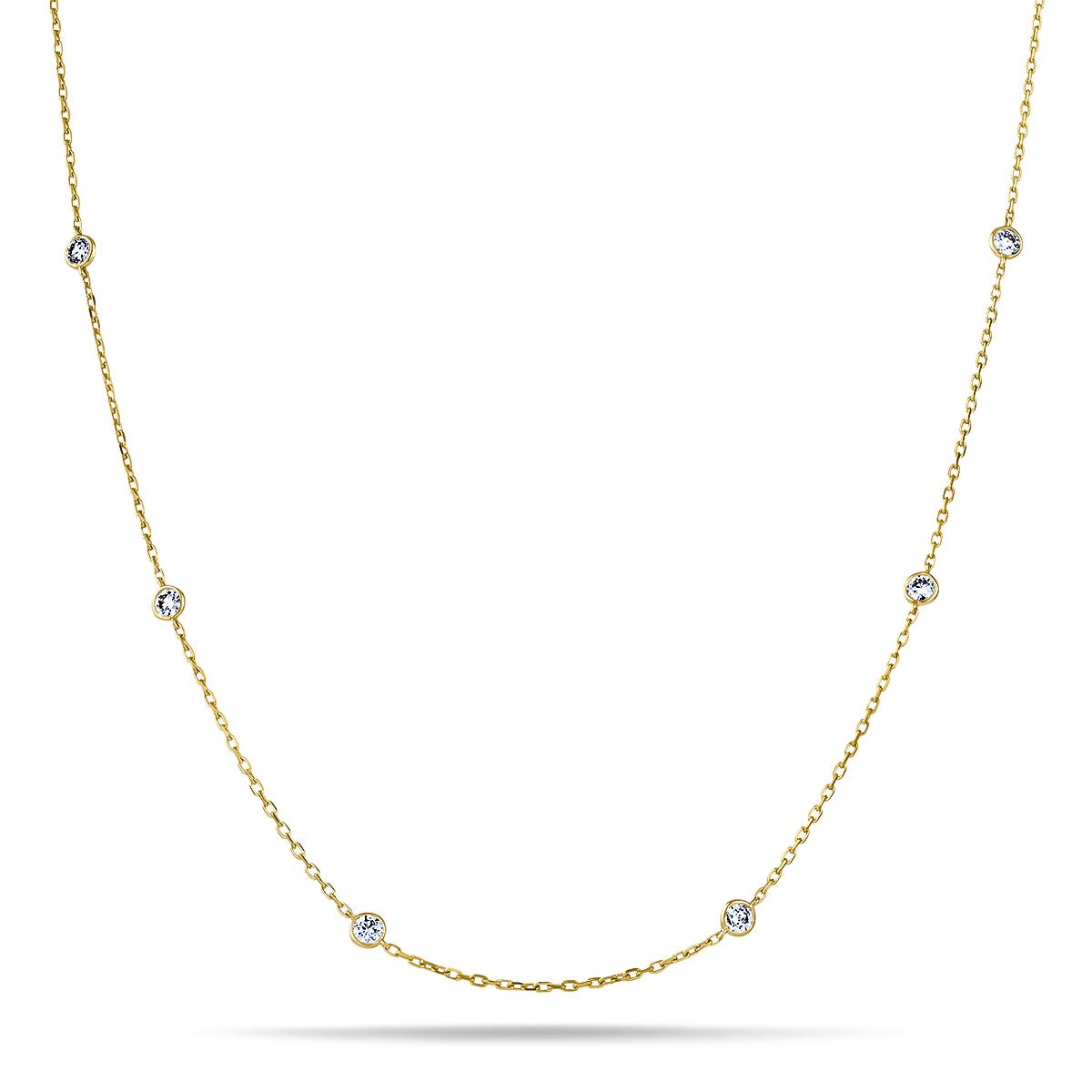 Round Diamond Chain Necklace 0.64ct G/SI 18k Yellow Gold 16" - All Diamond