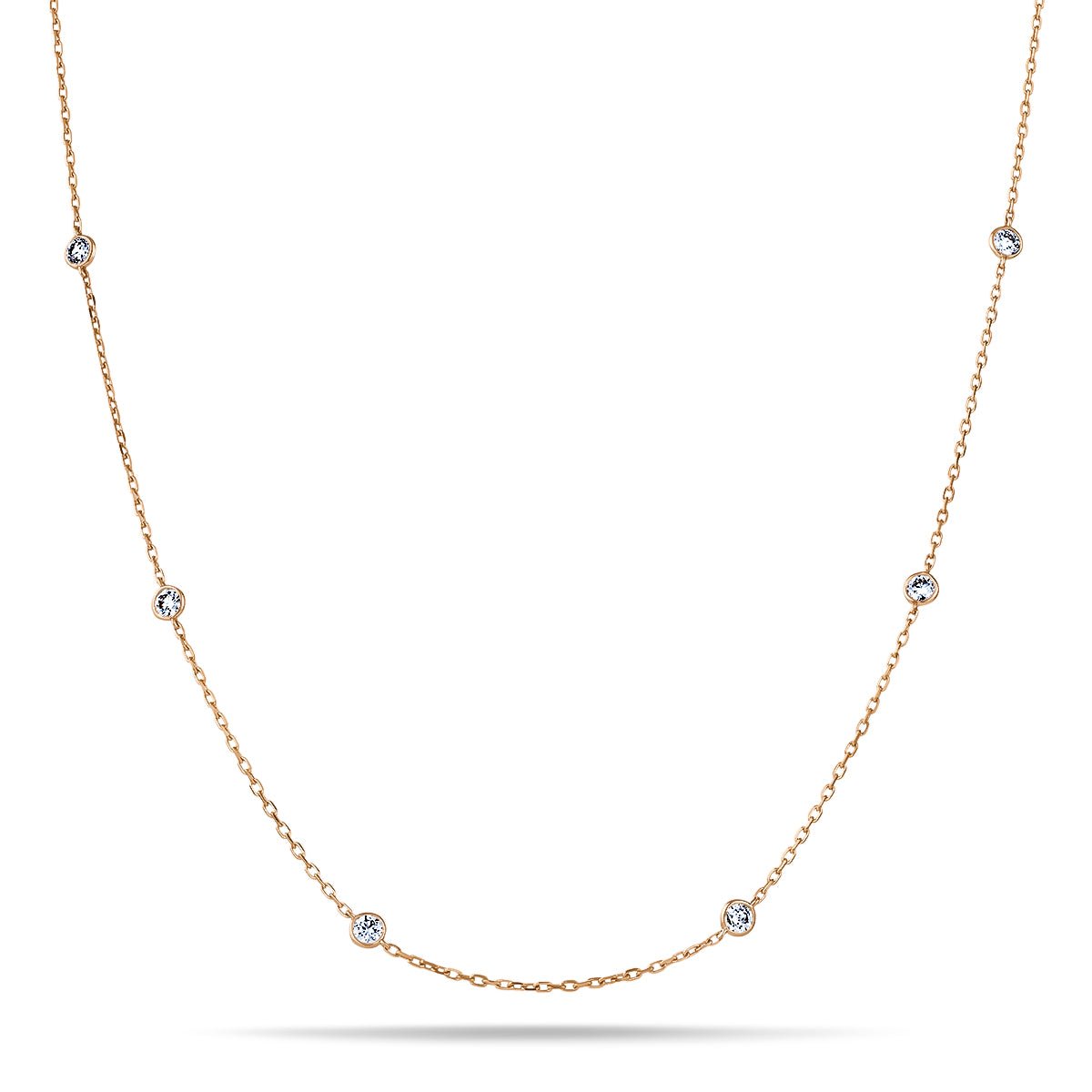 Round Diamond Chain Necklace 0.80ct G/SI 18k Rose Gold 18" - All Diamond