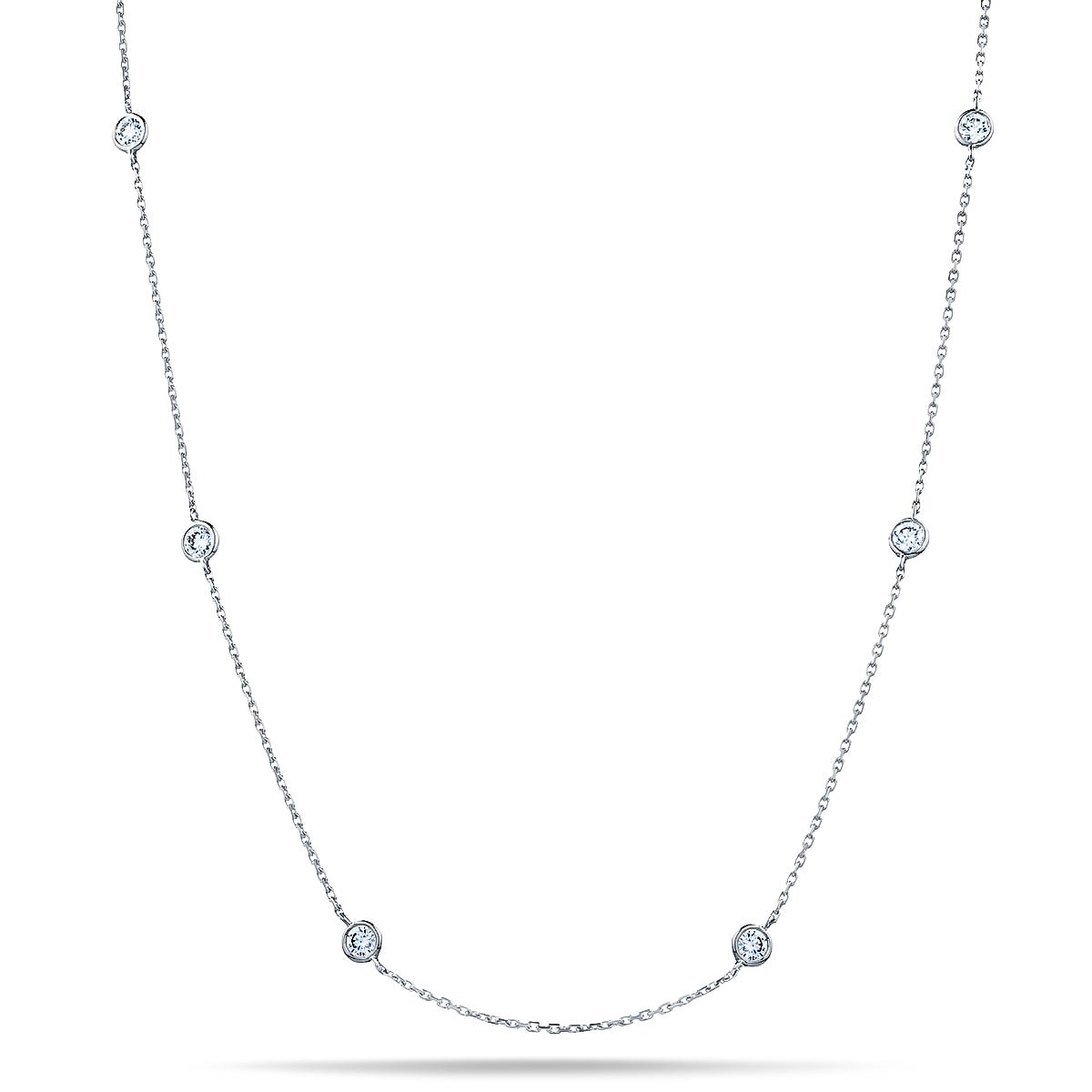 Round Diamond Chain Necklace 0.88ct G/SI 18k White Gold 16" - All Diamond