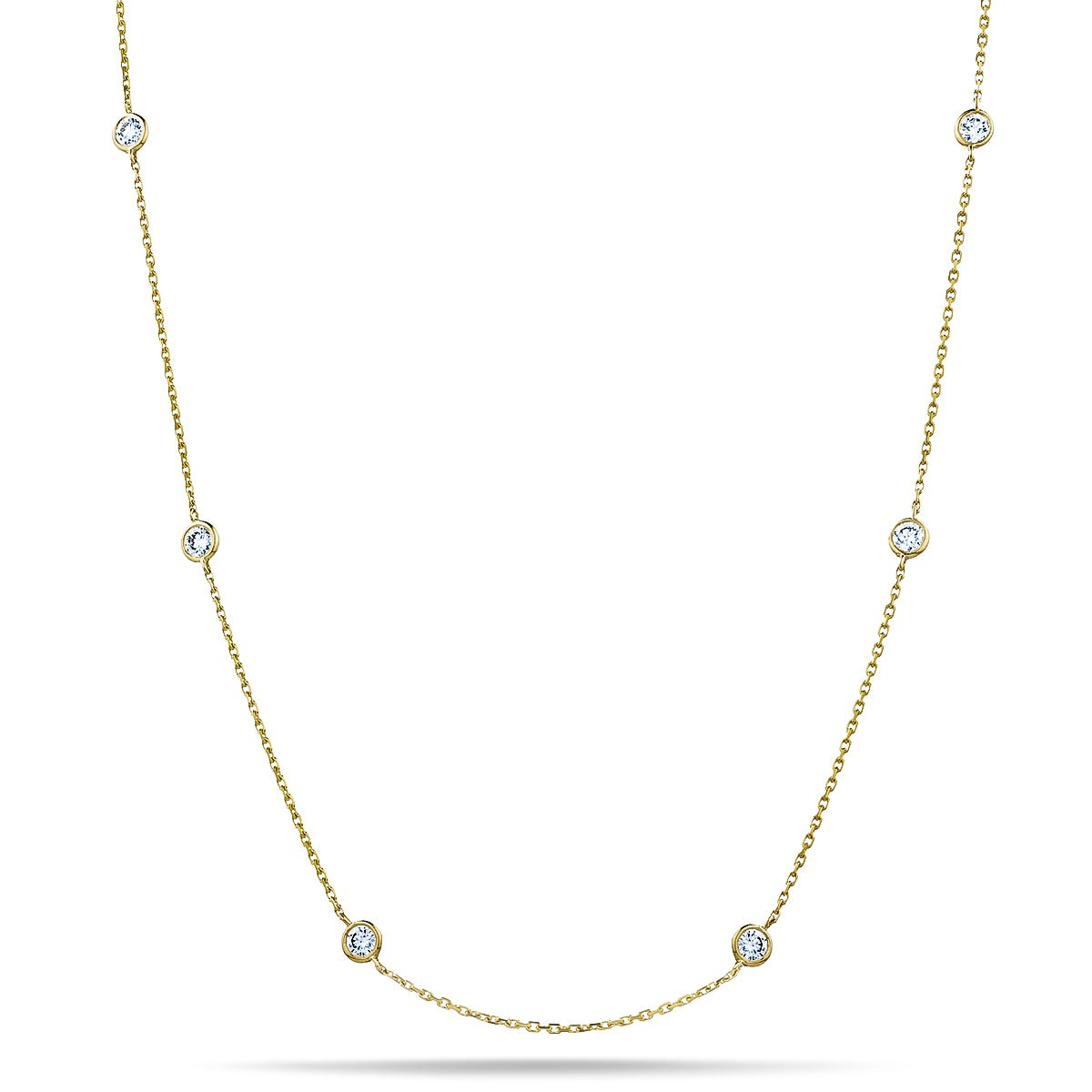 Round Diamond Chain Necklace 0.90ct G/SI 18k Yellow Gold 42" - All Diamond
