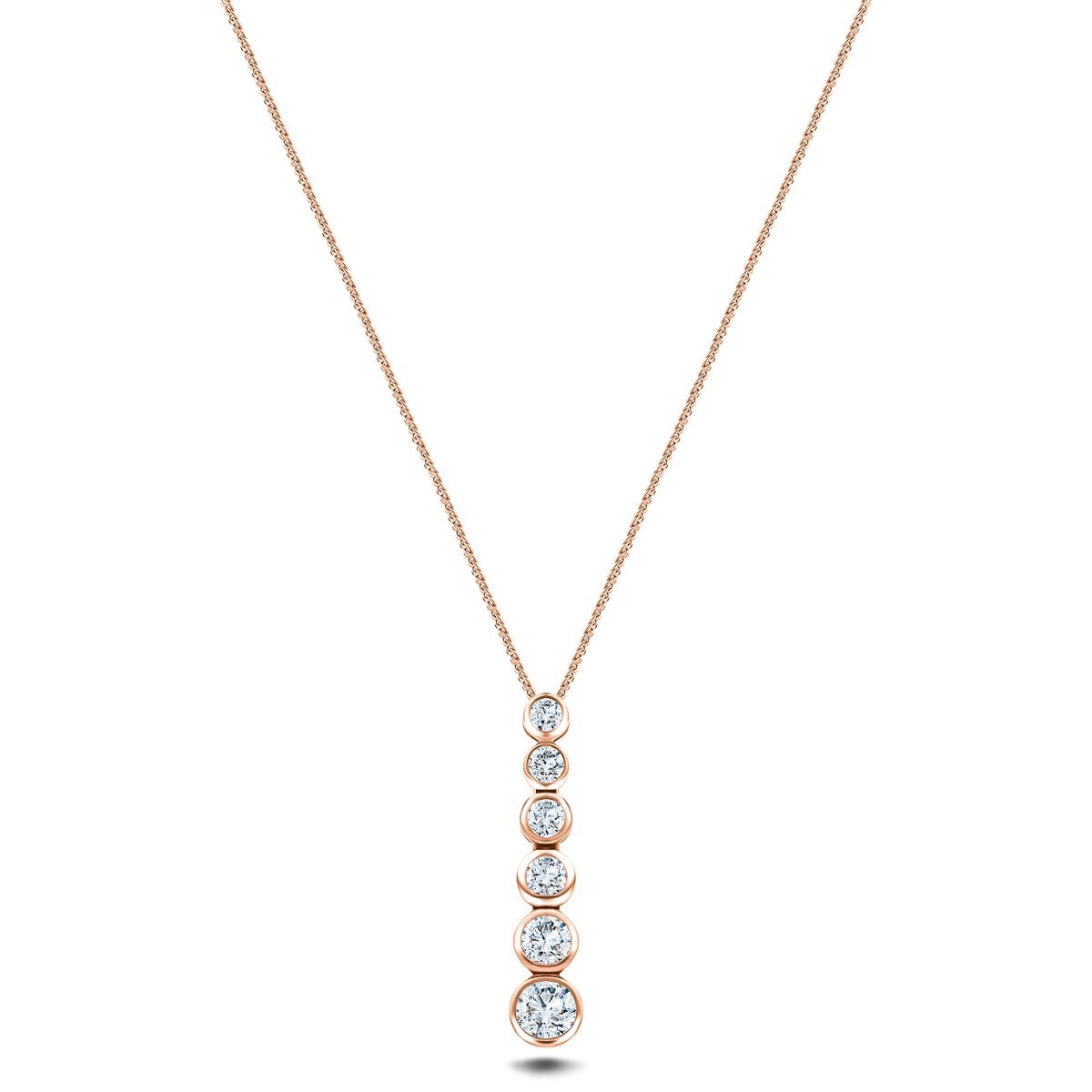 Rub Over Diamond Pendant Necklace 0.65ct G/SI in 18k Rose Gold - All Diamond