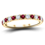 Ruby & Diamond Half Eternity Ring 0.60ct in 18k Yellow Gold - All Diamond