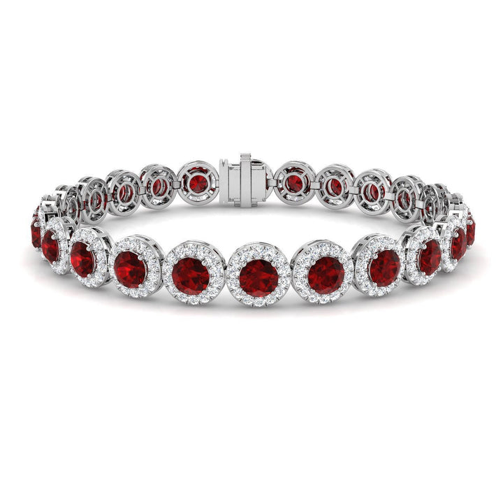 Ruby & Diamond Halo Bracelet 15.00ct in 18k White Gold