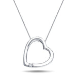 Slanted Heart Pendant 0.05ct Diamond 9K White Gold - All Diamond