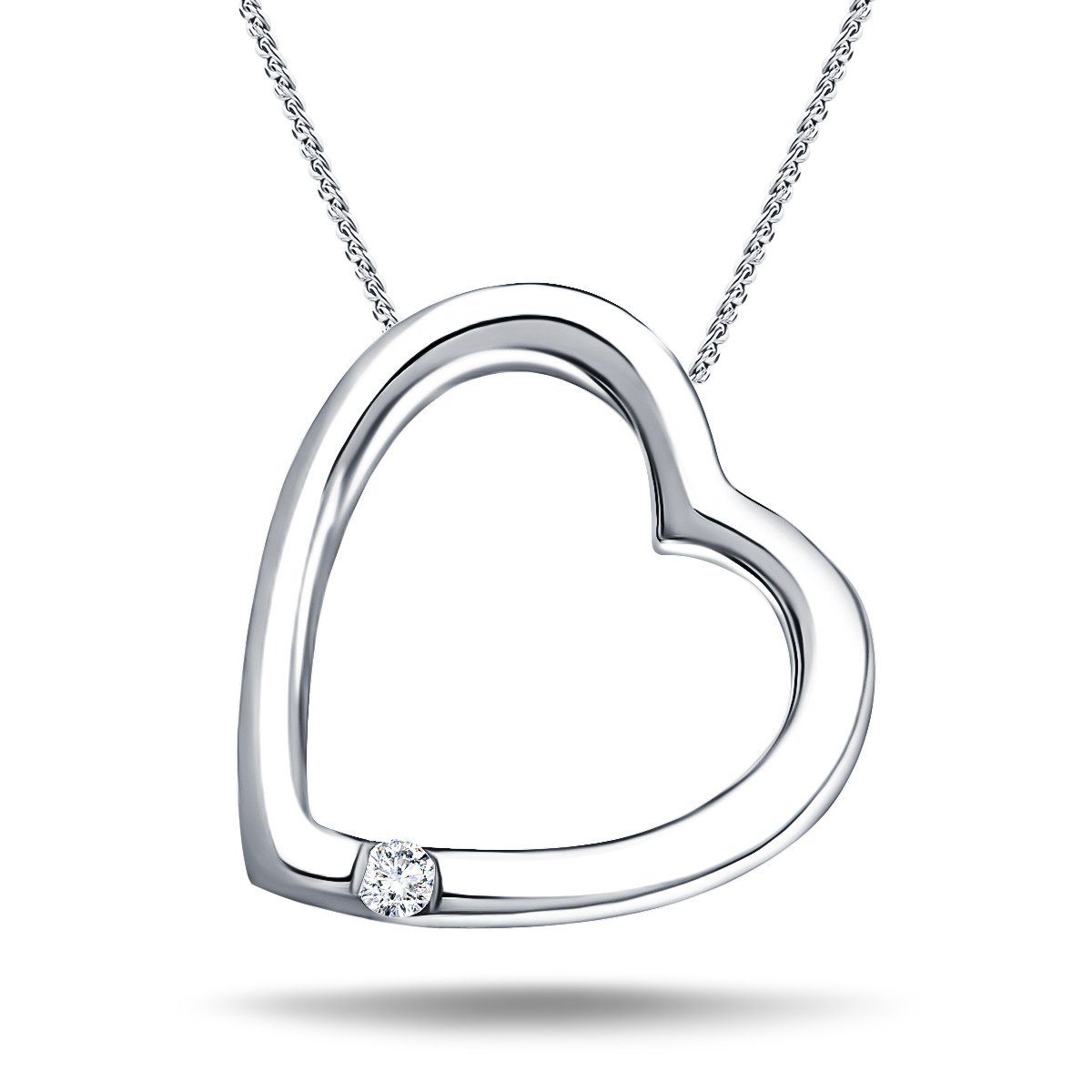 Slanted Heart Pendant 0.05ct Diamond 9K White Gold - All Diamond