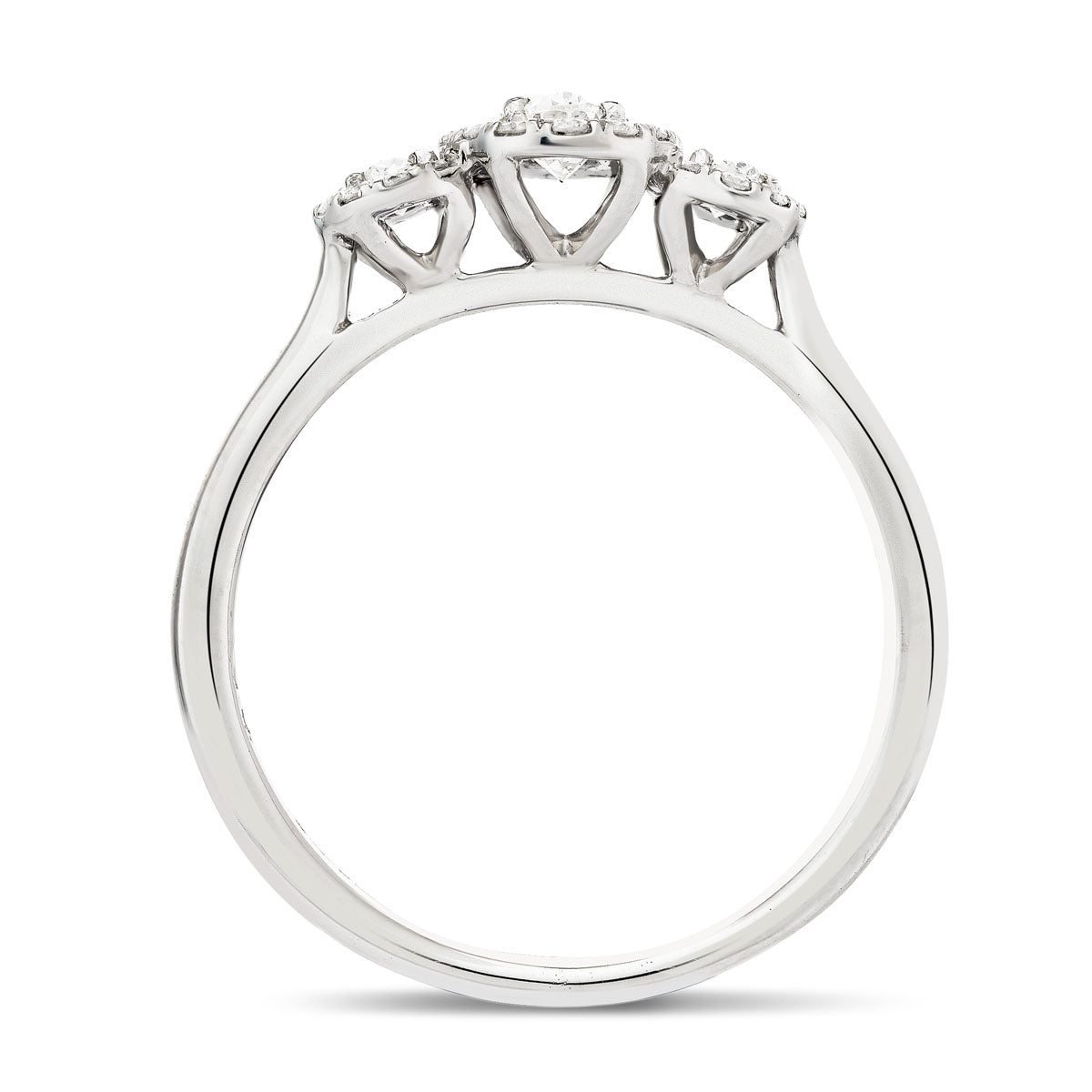 Three Stone Oval Diamond Cluster Engagement Ring 0.55ct G/SI 18k White Gold - All Diamond