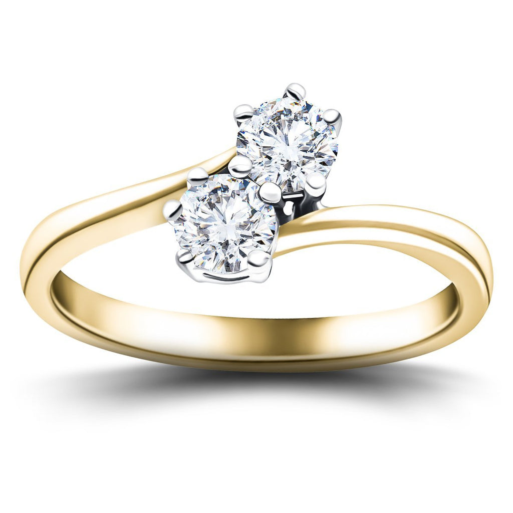 Two Stone Diamond Ring 0.60ct G/SI in 18k Yellow Gold - All Diamond