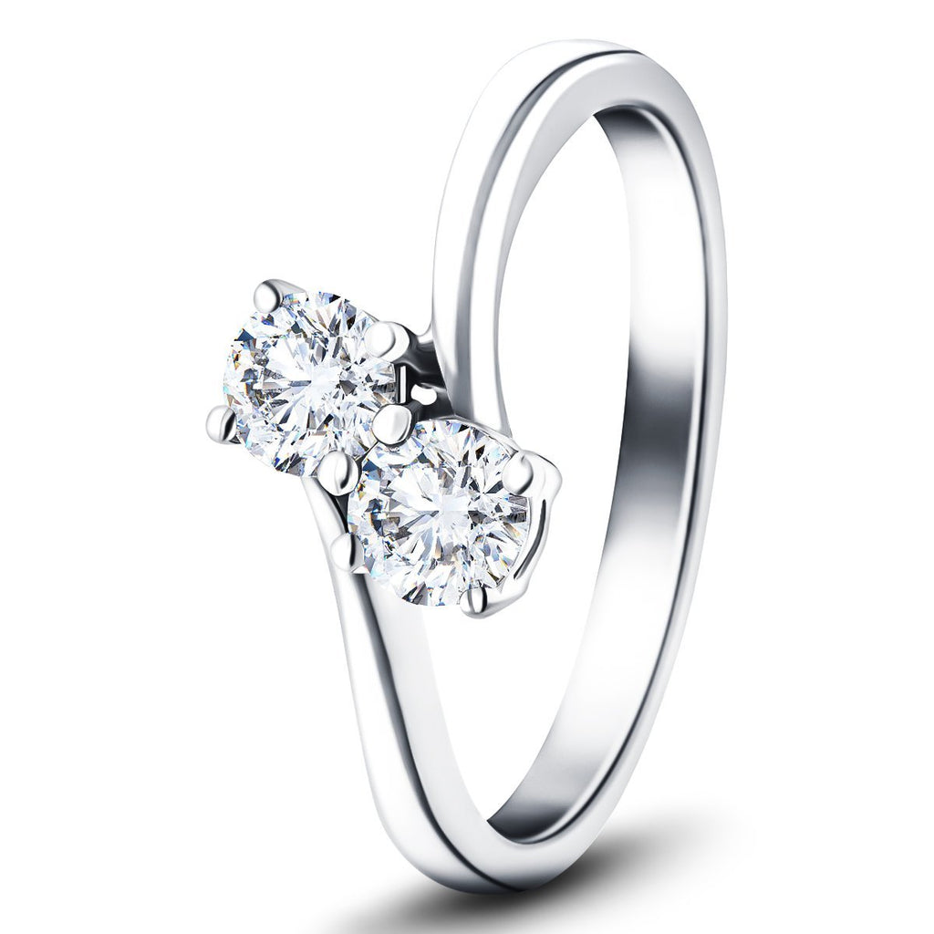 Two Stone Diamond Ring 0.80ct G/SI in 18k White Gold - All Diamond