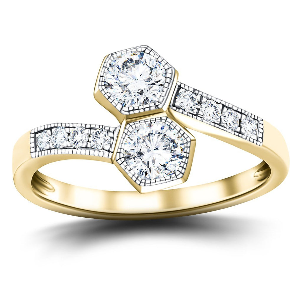 Two Stone Diamond Ring with Side Stones 0.85ct G/SI in 18k Yellow Gold - All Diamond