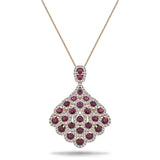 Vintage 2.60ct Ruby & 0.90ct Diamond Drop Necklace Rose Gold - All Diamond