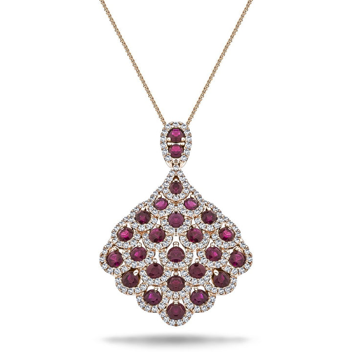 Vintage 2.60ct Ruby & 0.90ct Diamond Drop Necklace Rose Gold
