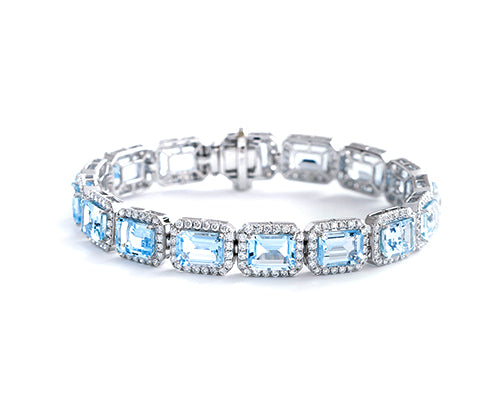 Sparkling Cluster Sapphire Aquamarine and Diamond Bracelet  Harry Winston