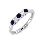 0.25ct Blue Sapphire 0.12ct Diamond Five Stone Ring 18k White Gold - All Diamond