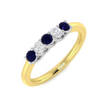 0.25ct Blue Sapphire 0.12ct Diamond Five Stone Ring 18k Yellow Gold - All Diamond