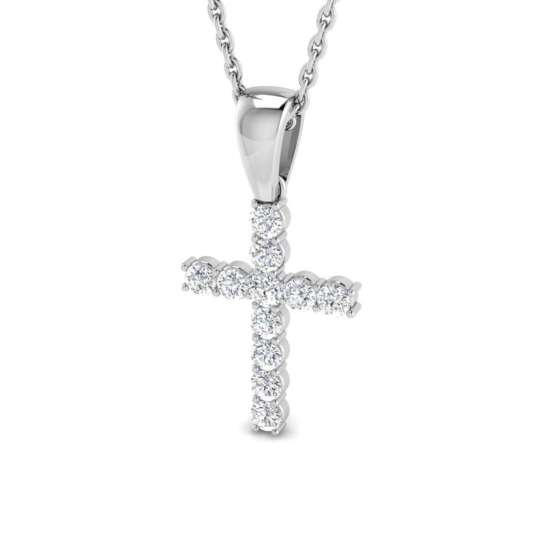 0.25ct Classic Claw Set Diamond Cross Pendant in 9k White Gold - All Diamond