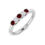 0.25ct Ruby 0.12ct Diamond Five Stone Ring 18k White Gold - All Diamond