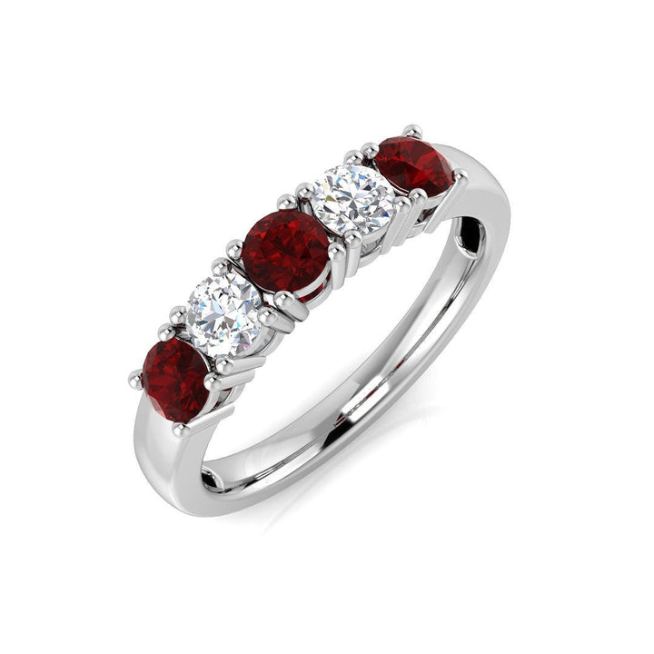 0.30ct Diamond 0.55ct Ruby Five Stone Ring 18k White Gold