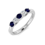 0.35ct Blue Sapphire 0.20ct Diamond Five Stone Ring 18k White Gold - All Diamond
