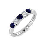 0.35ct Blue Sapphire 0.20ct Diamond Five Stone Ring 18k White Gold - All Diamond
