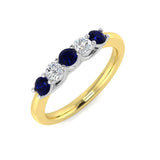 0.35ct Blue Sapphire 0.20ct Diamond Five Stone Ring 18k Yellow Gold - All Diamond